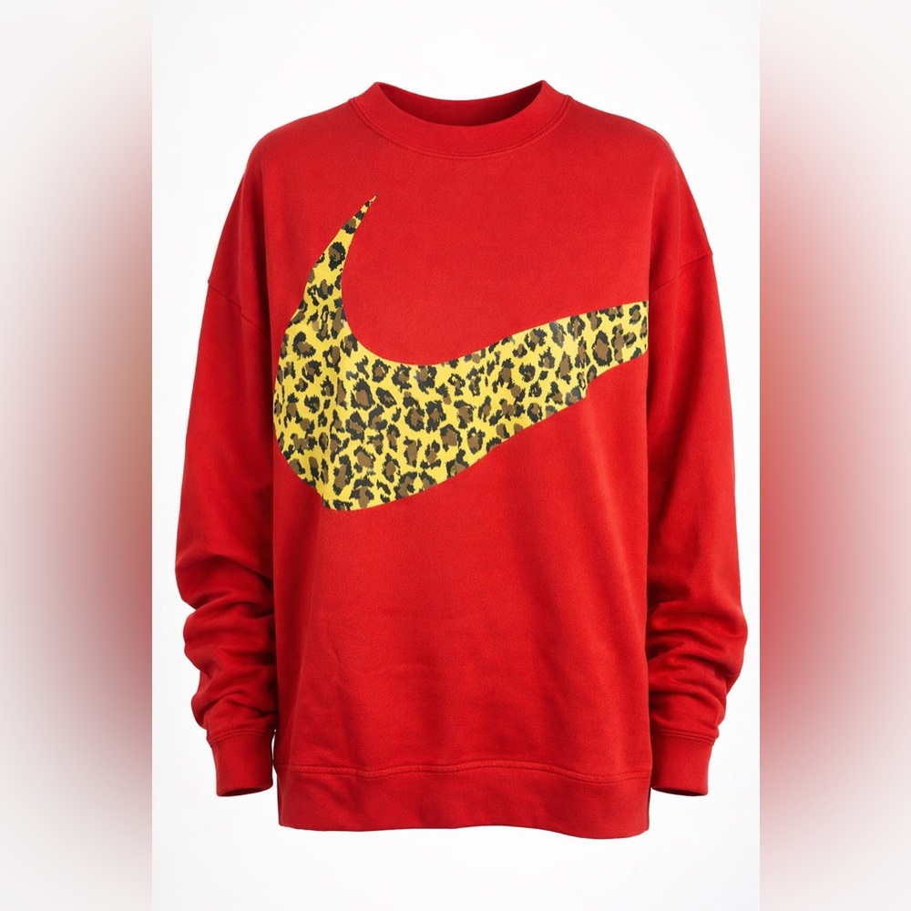 Nike Women's Red Sweatshirt with Leopard Swoosh - Picture 3 of 12